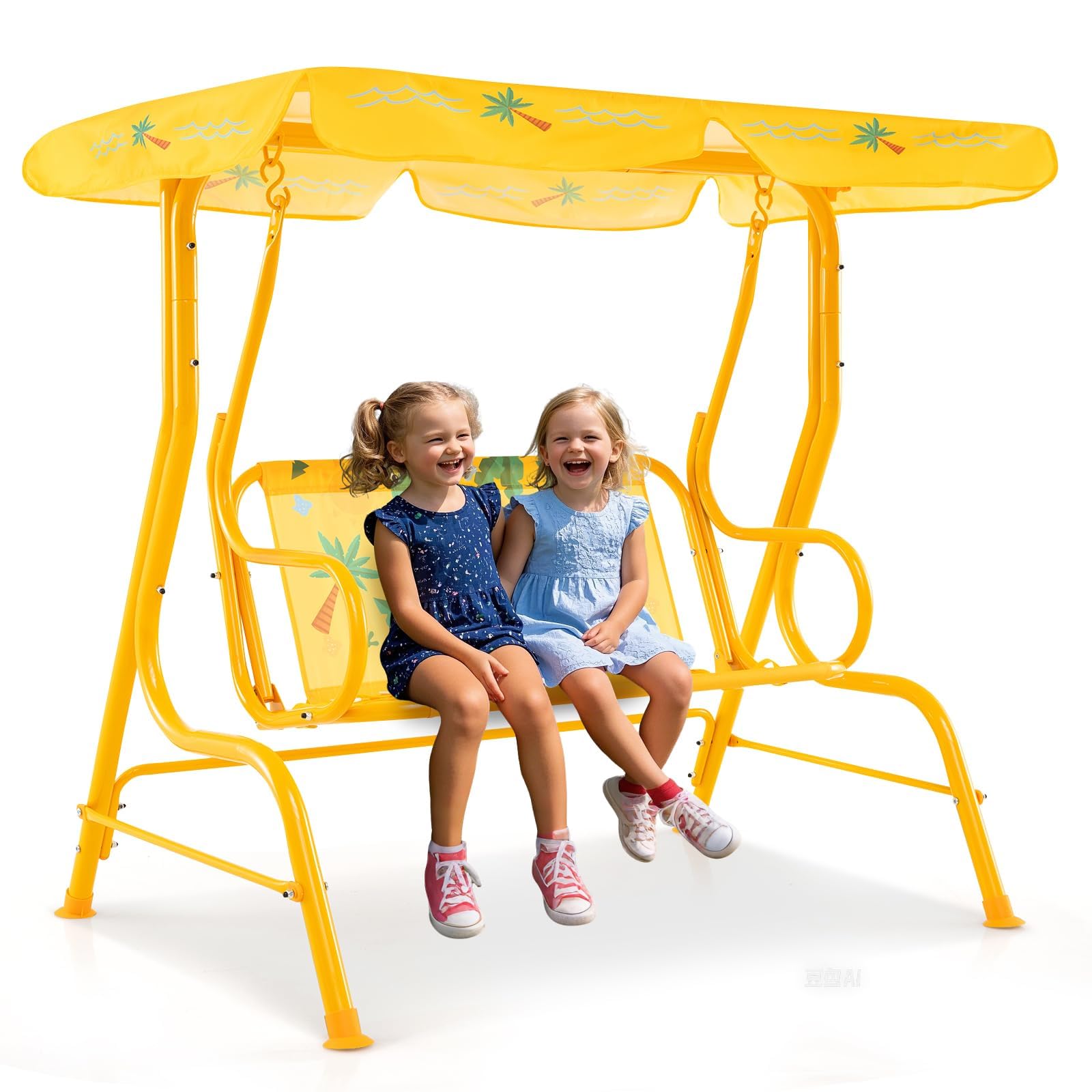 Balançoire de jardin pour enfants avec toit réglable jaune FANTASK