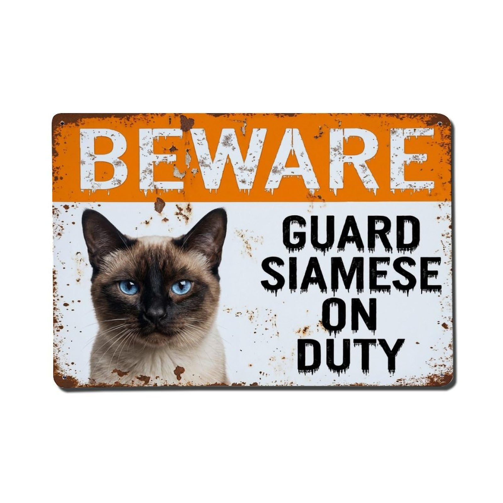 Vintage Funny Siamese Guard Beware of Cat Terrace Metal Tin Sign
