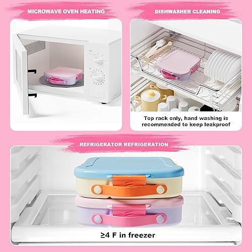 Miniatura 7 de Lonchera Bento para niños, con 4 compartimentos en forma de tostada, contenedor de 31 onzas con taza de salsa y utensilios (a partir de 3 años), a