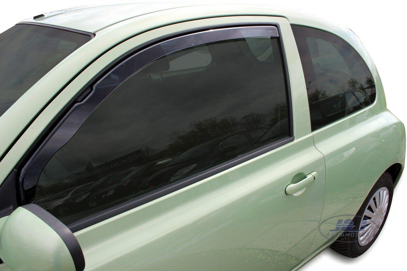 J&J AUTOMOTIVE Deflettori d'Aria per Nissan Micra K12 3-Porte 2002-2010, Set da 2 Pezzi, Nero Fumé Oscurato Heko