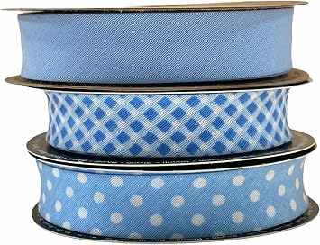 Hobby Trendy Set of 3 Cotton Bias Binding Tape Single Fold 20mm-13/16inch 10meters-10.93yards Each 30meters /32.79 Yards Blue