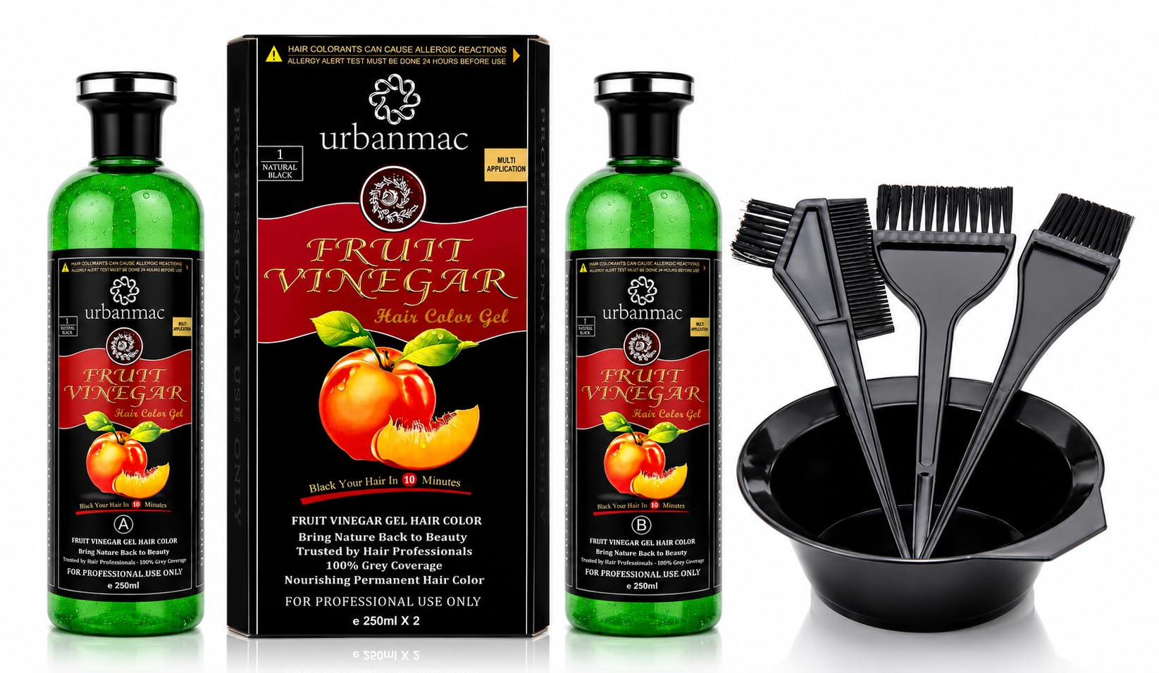 Fruit Vinegar Hair Color Gel Natural Black (250ml x 2) with Hair Dye Brush Set & Mixing Bowl | Full Grey Coverage | Salon & Home Use-image-17
