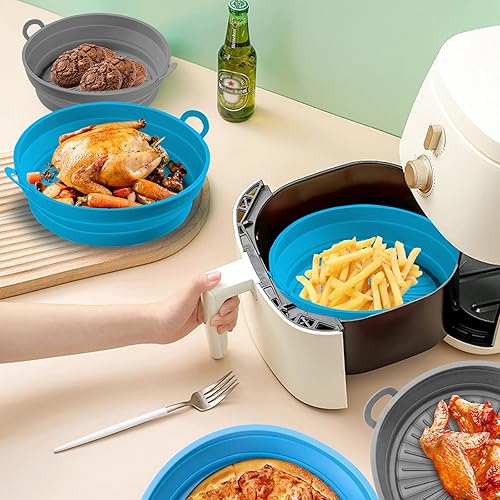 Miniatura 7 de Anbage 2 forros de silicona para freidora de aire reutilizables y plegables canastas de silicona redondas para freidora de aire de 85 pulgadas