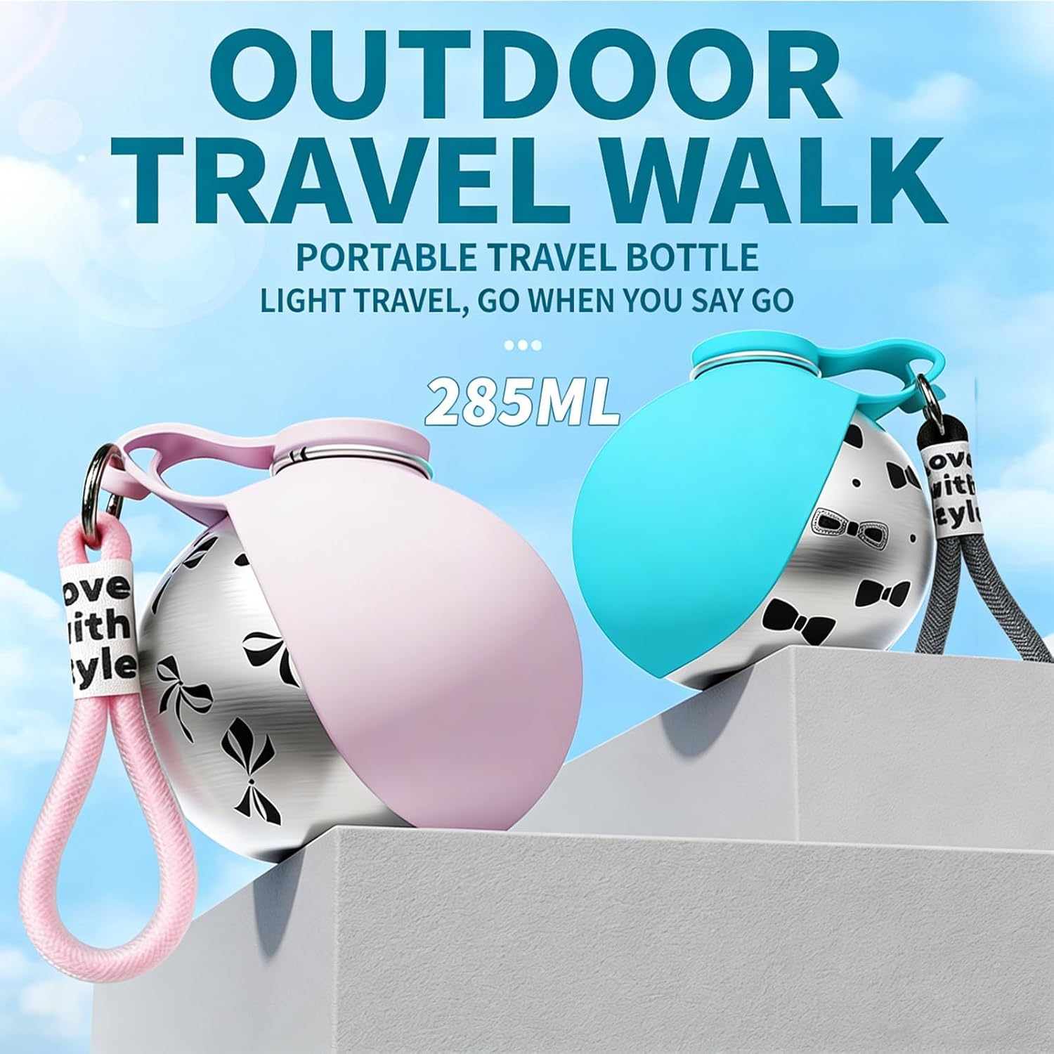 Foldable Dog Water Bottle, 2-in-1 Portable Dog Water Bottle with Bowl, Portable, Leak-Proof, Stainless Steel Bottle & Silicone Bowl, for Puppy Outdoor Walking Travel (2pcs B)