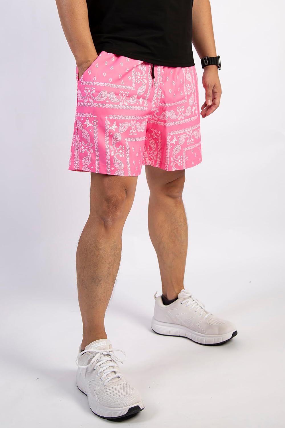 BOOMLEMON Men's Retro Paisley Shorts Mesh Print Casual Beach Shorts Athletic Gym Workout Running Short Pants