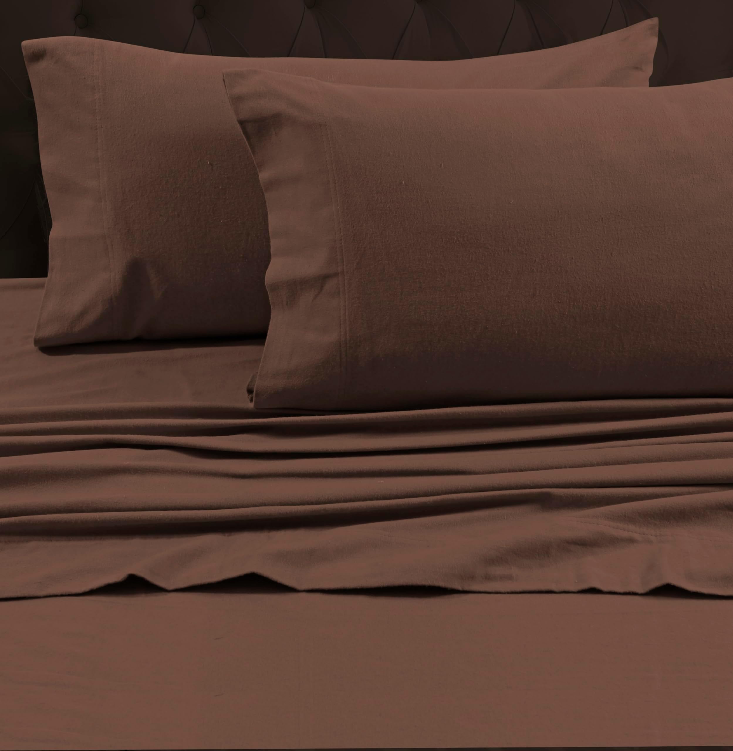 Tribeca Living California King Luxury Solid Flannel Generous Size Flat Sheet, Chocolate