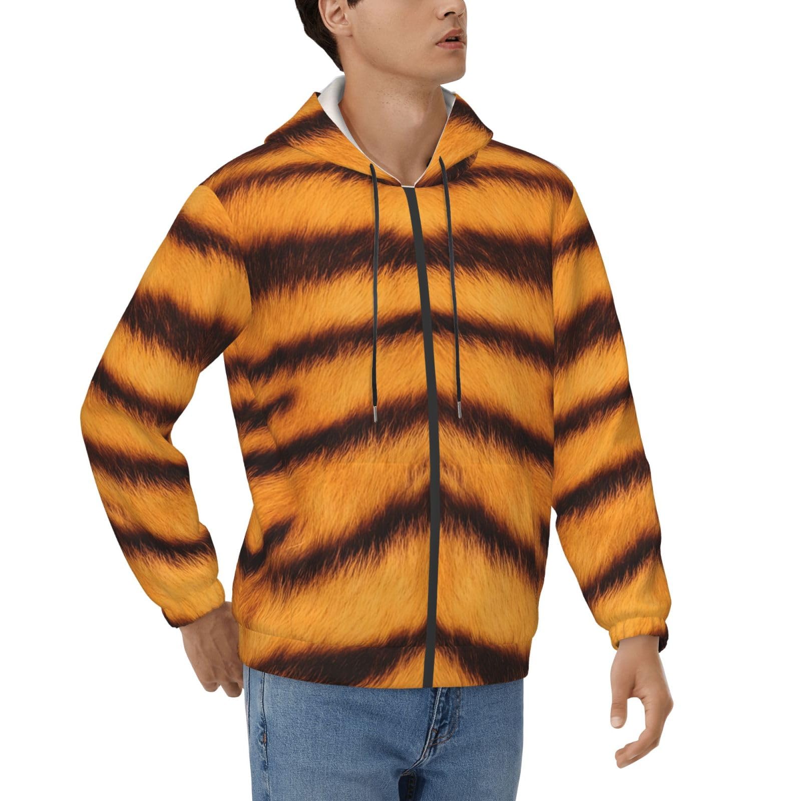 Pull à capuche imprimé tigre sweat molletonné homme mi-saison - 8