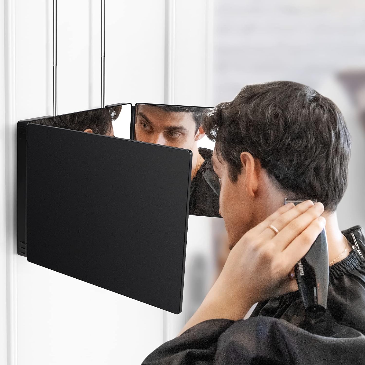 Glemme 3 Way Mirror for Self Hair Cutting 360° Mirror for Men with LED Lights, Tri-Fold Lighted Self Cut Mirror Rechargeable with Height Adjustable