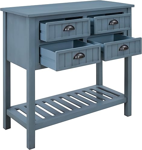 Miniatura 33 de Merax Mesa consola clásica de madera para entrada, pasillo, aparador con cajones de almacenamiento y estante inferior (azul marino) azul marino