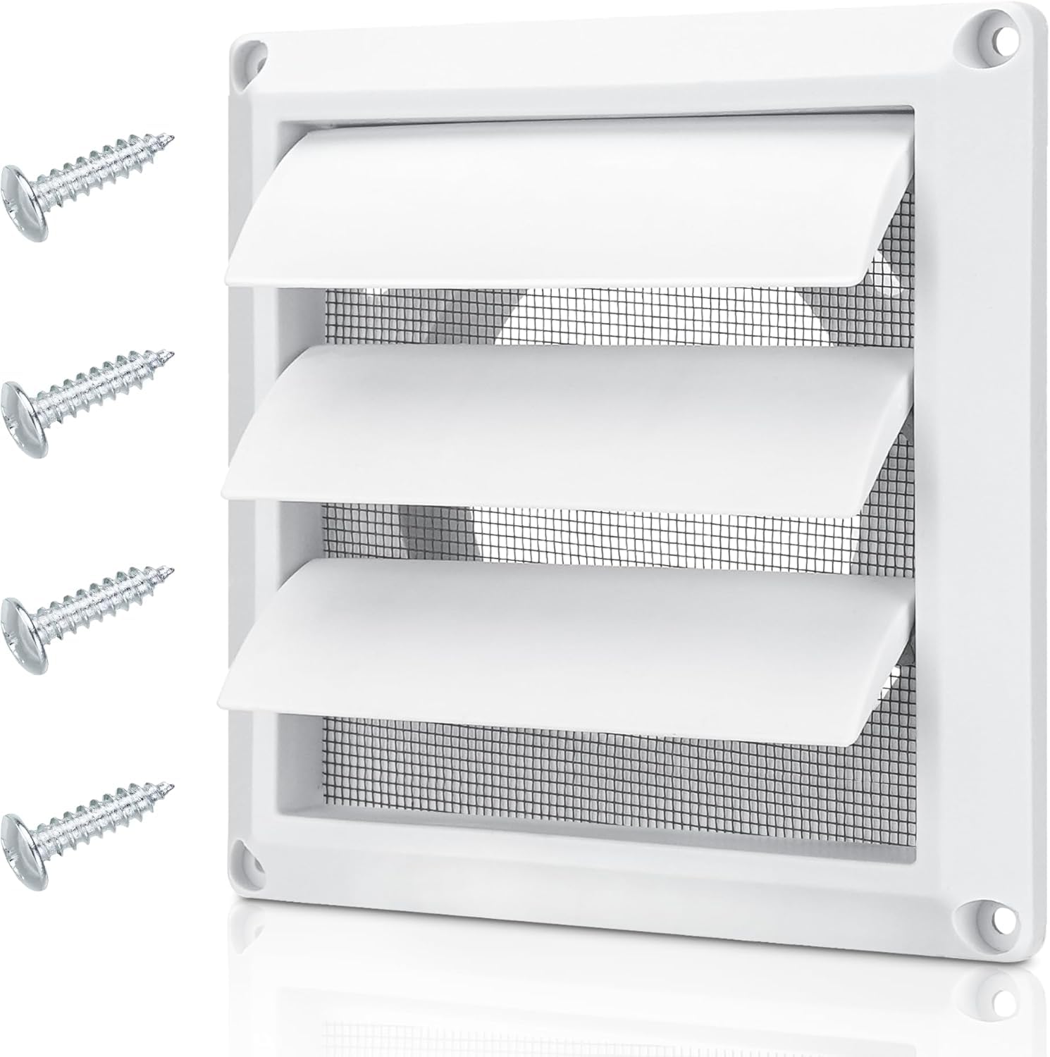 Photo 1 of 4 Inch Dryer Vent Cover for Exterior Wall Vent Hood Outlet Airflow, Dryer Air Vent with Screen with 4 Screw for Easy Installation, White