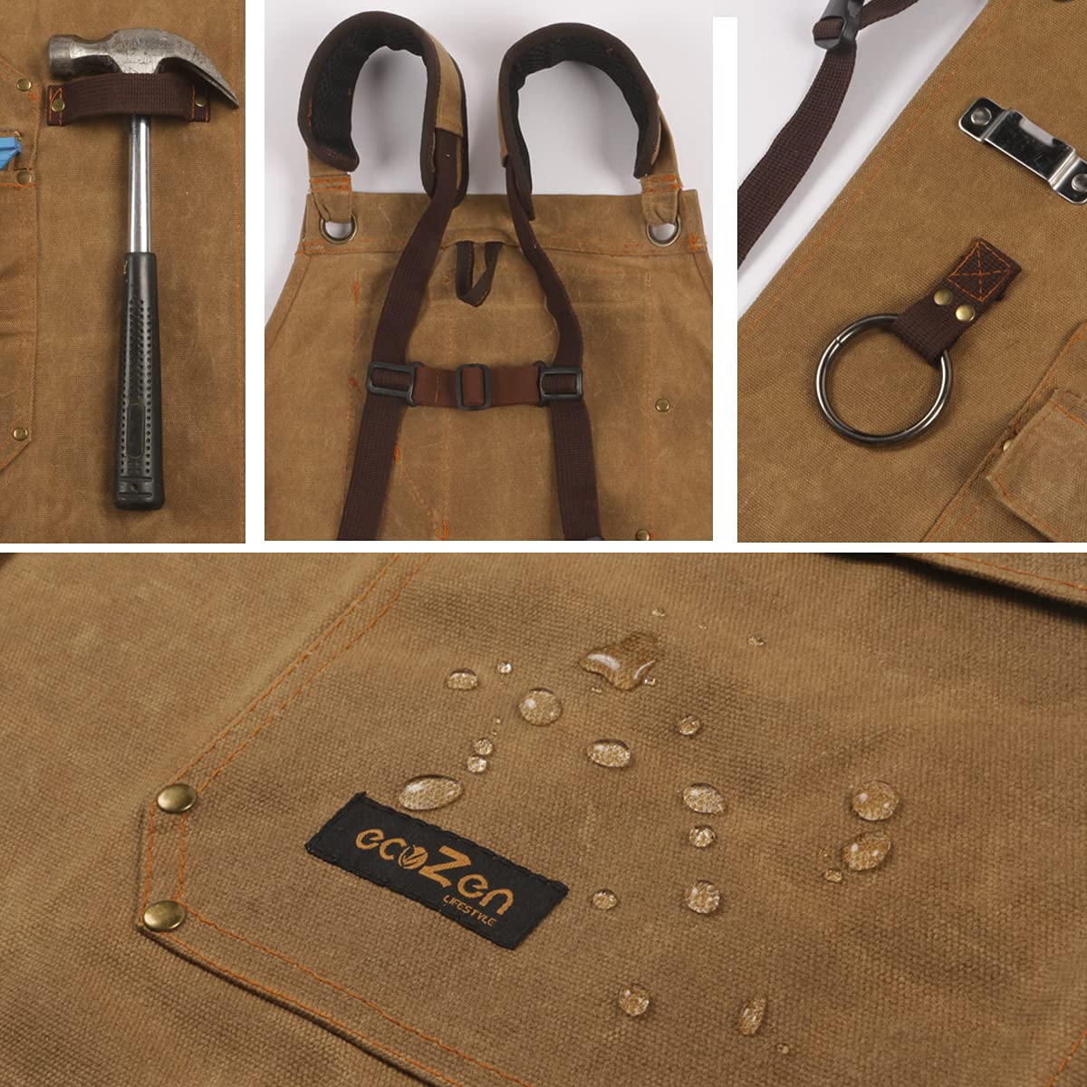 ecoZen Lifestyle Delantales de trabajo para hombre para tienda - Delantal de carpintero para hombre para carpintería