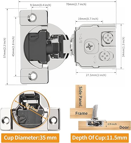 Miniatura 57 de Chibery 10 Pack 1-3/8" Overlay 4D Soft Close Concealed Hinges for Face Frame Door, Adjustable Closing Speed, Smooth Slow Self Close Hinges, Satin