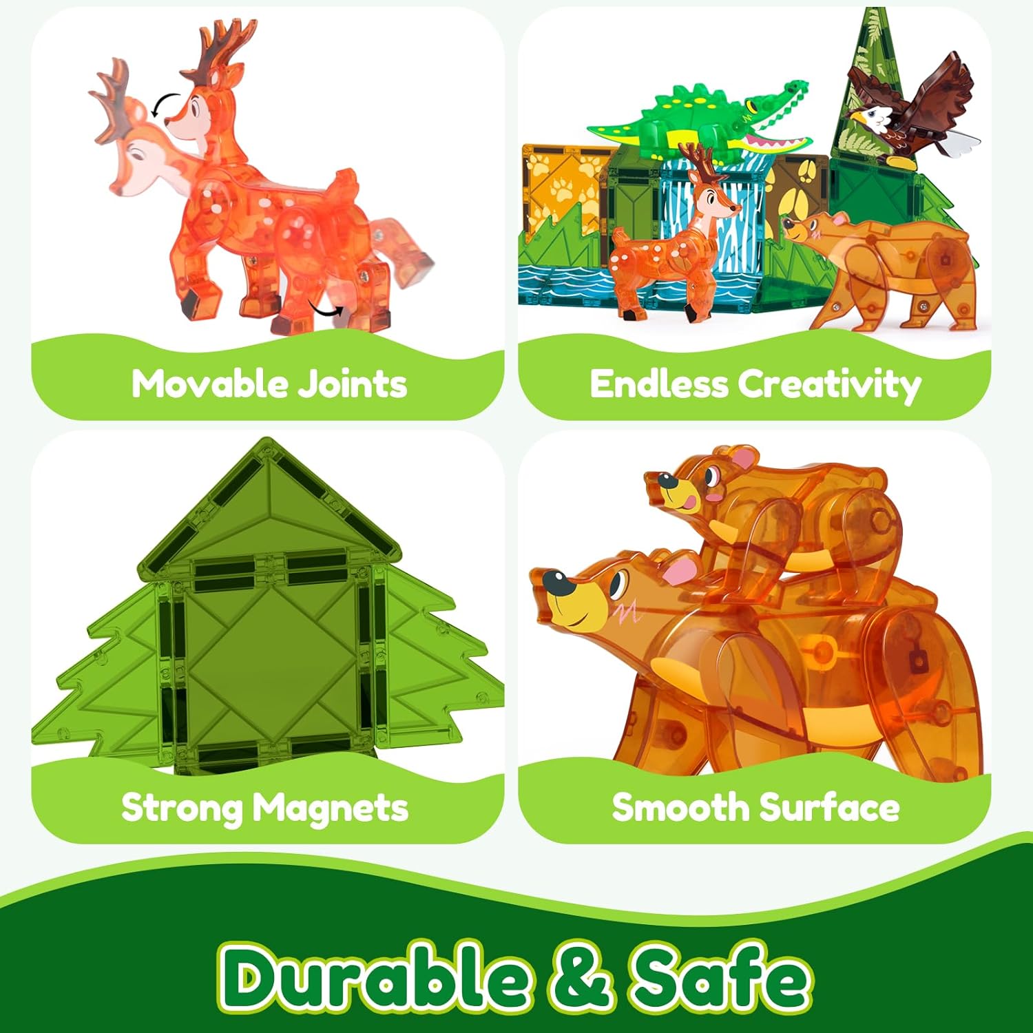 Magnetic Tiles Jungle Animal Toys, Animal Toys Have Magnetic Blocks on Their Feet,Montessori Toys with Magnets for Kids Ages 3-5 4-8 CZ39204-J