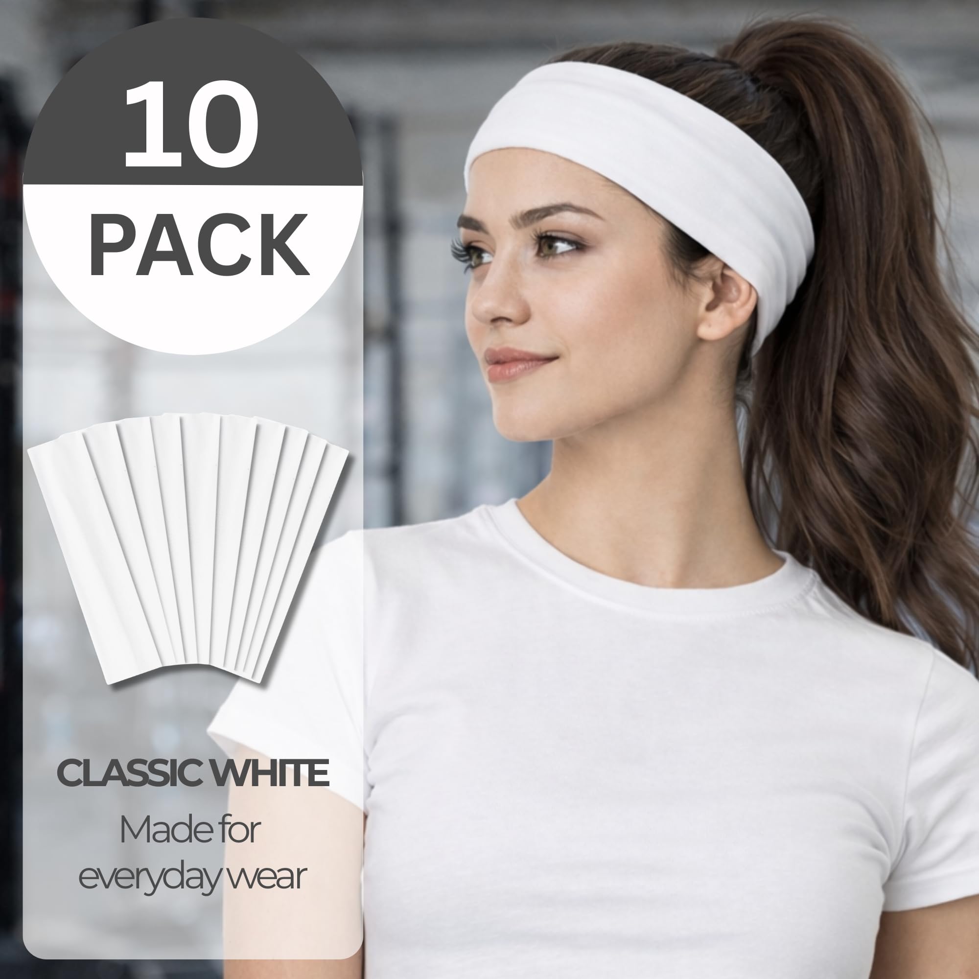 Diademas para el pelo Styla (10 unidades), suaves, elásticas, de algodón, multifunción, para yoga y deportes, Blanco