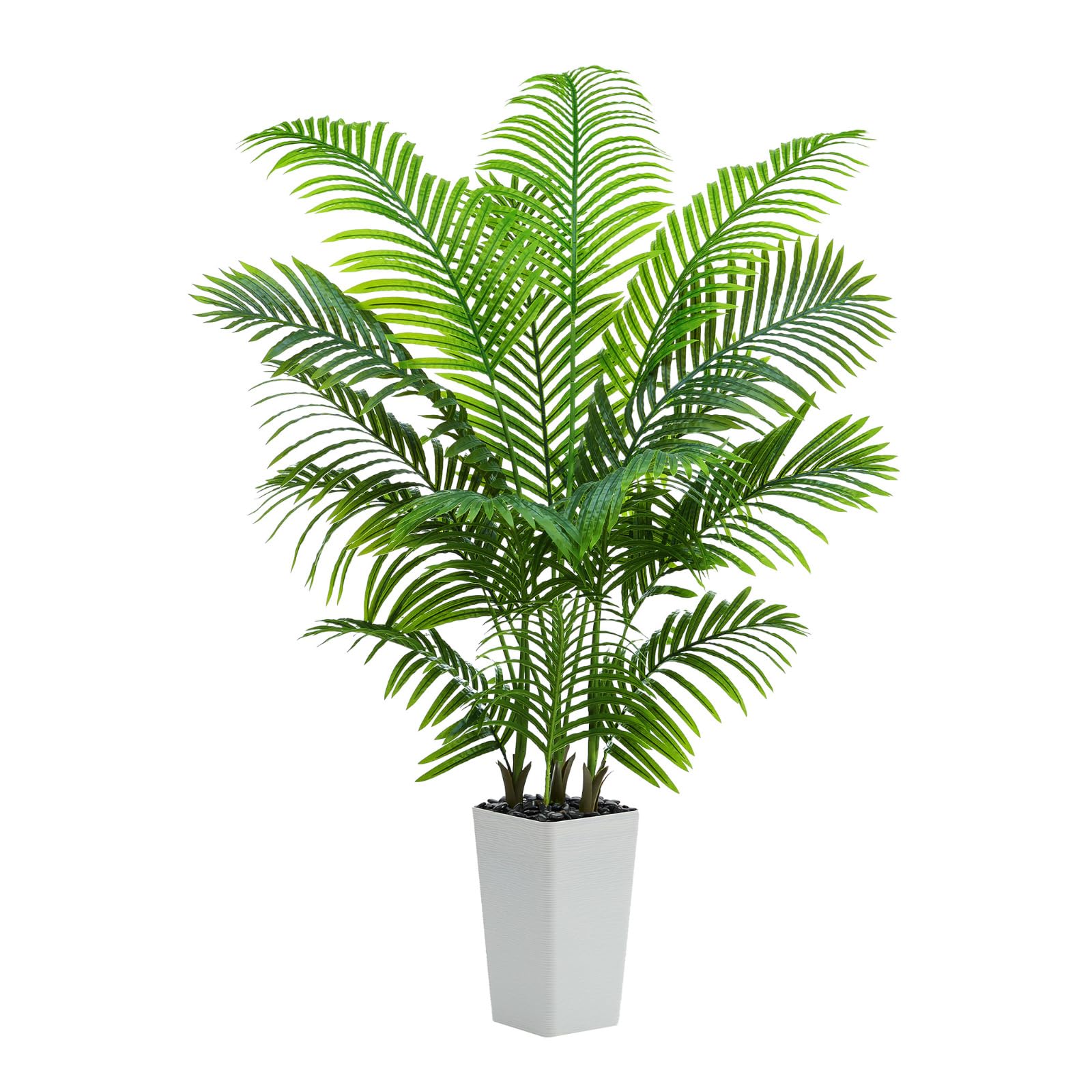 Artificial Palm Tree Indoor Plant Tall Fake Tropical Palm Tree in Pot with Real Bark Design Faux Areca PalmTree for Home Office Living Room Bedroom Farmhouse Modern Decor (12 Trunks, 5 FT)