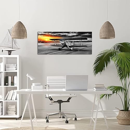 Miniatura 6 de YeiLnm Cuadro de avión, decoración de pared de oficina de aviación, negro y dorado, 20 x 48 pulgadas