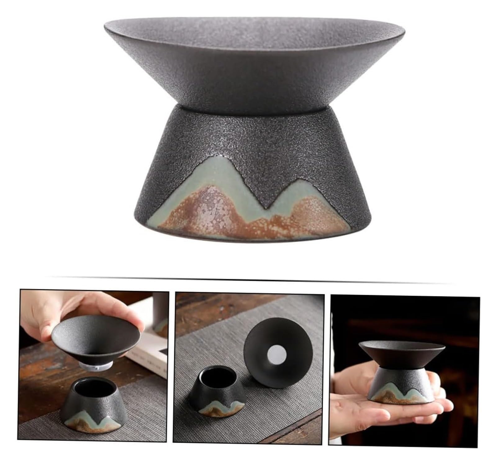 Tee-Ei Tasse Teetasse 3 Stück Teefilter Teesieb Kung Fu Tee-Ei Keramik Tee-Ei Chinesischer Perkolator Kaffeefilter Tee Steeper Kleine Kaffeefilter Keramik Handwerk Teefilter Tee Kaffee (