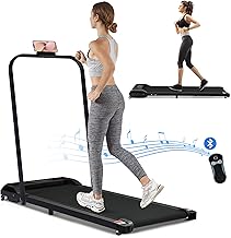 BTM Folding Treadmill for Home Office Use,Under Desk Treadmill,1-6KM/H, Portable Walking Running Machine with Bluetooth Speaker, Remote Control, LCD Display, Phone Holder