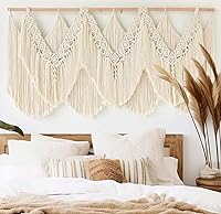 IOWER Handmade Macrame Wall Hanging - Boho Tassel Knot Wall Decor, 47" W x 25" L Fiber Art for Home, Dorm, Wedding