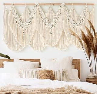 IOWER Handmade Macrame Wall Hanging - Boho Tassel Knot Wall Decor, 47" W x 25" L Fiber Art for Home, Dorm, Wedding