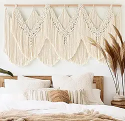 IOWER Cabide de parede de macramê para pendurar na parede de macramê decoração de parede de dormitório artesanato artesanal com borlas nó de fibra boho arte decoração de quarto de casa 119 cm L x 63,5