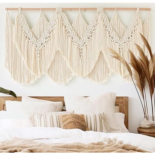 IOWER Macrame Wall Hanging Wedding Hanger Macrame Wall Decor Dorm Craftsmanship Handmade Tassel Knotting Boho Fiber Art Home Room Decor 47" W x 25" L