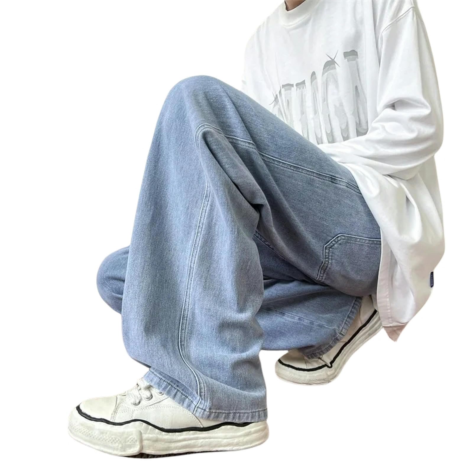 Jeans Uomo Larghi Uomini Lunghezza alla Caviglia Jeans Maschio Straight Denim Baggy Jeans