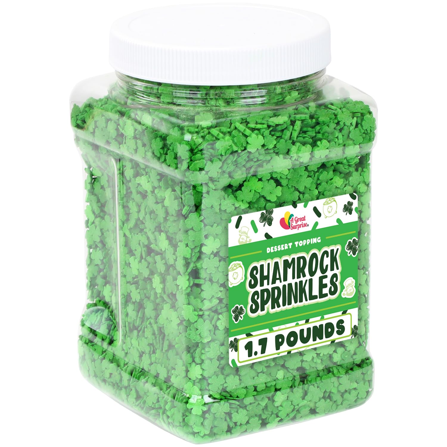 St. Patricks Day Sprinkles - 1.7 Lb - Green Shamrock Sprinkles - Clover Cupcake Toppings - Bulk Shamrock Shaped Quins For Cookies, Cake Decorating