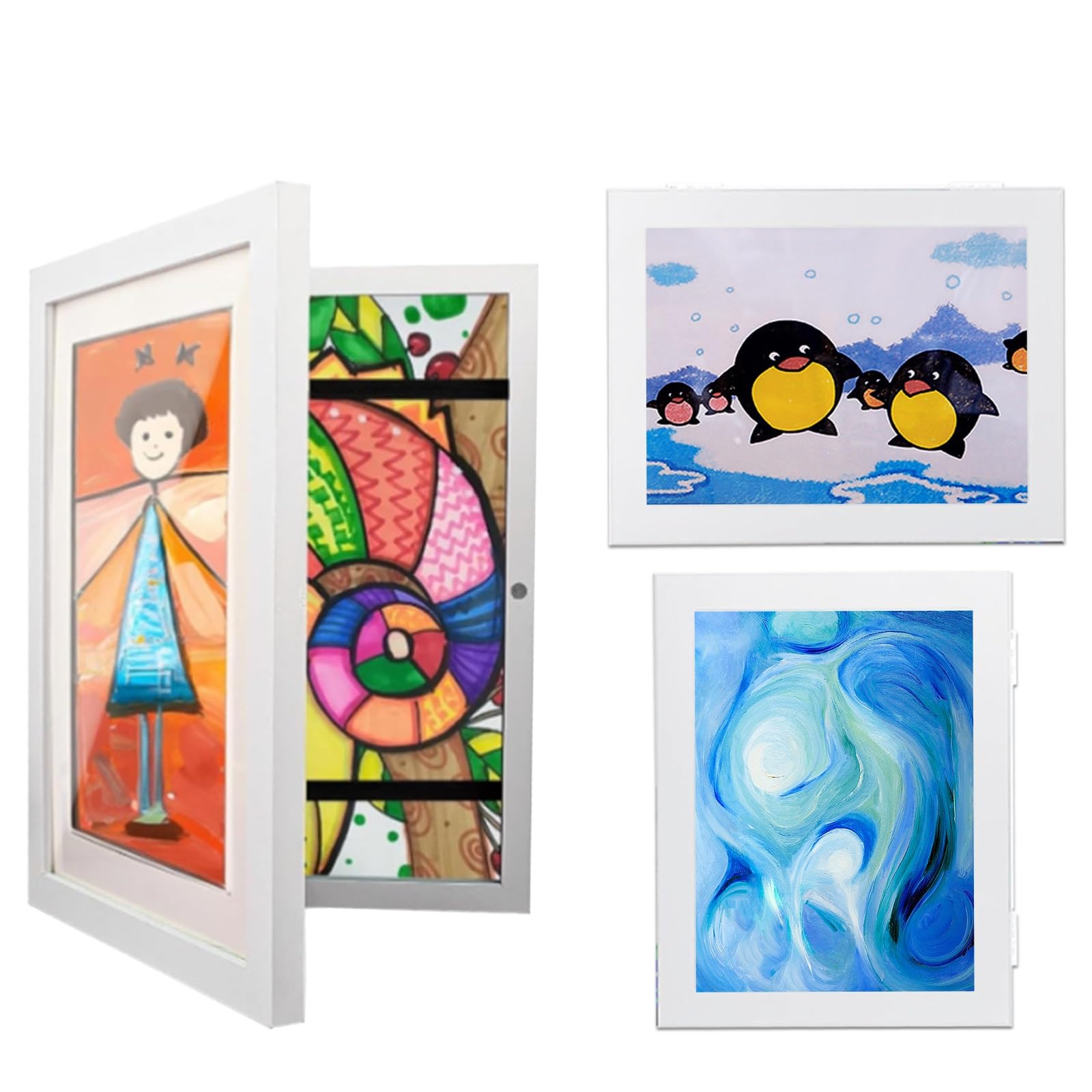 2 Stück Bilderrahmen Kinderzeichnungen a4 Ungefähr 33 * 25cm Bilderrahmen zum Aufklappen Bilderrahmen für Kinderzeichnungen Ideal für Kunstprojekte, Schulen, Zuhause (Weiß)