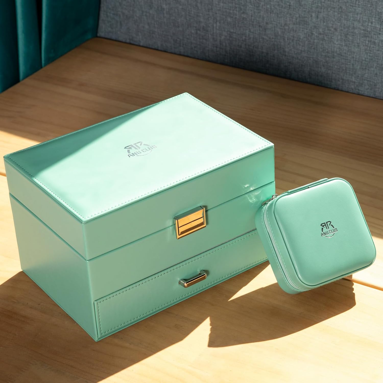 AnuClub Jewelry Box 3-Layer Jewelry Organizer Boxes for Women PU Leather Display Jewellery Storage Case for Earrings Rings Necklaces Bracelets Bangles Watch