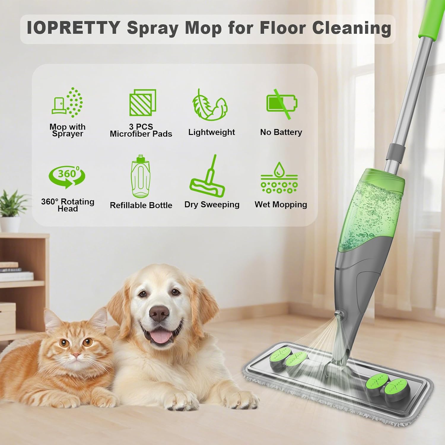 Spray Mop for Floor Cleaning with 3 Microfiber Washable Pads & 10 Disposable Pads