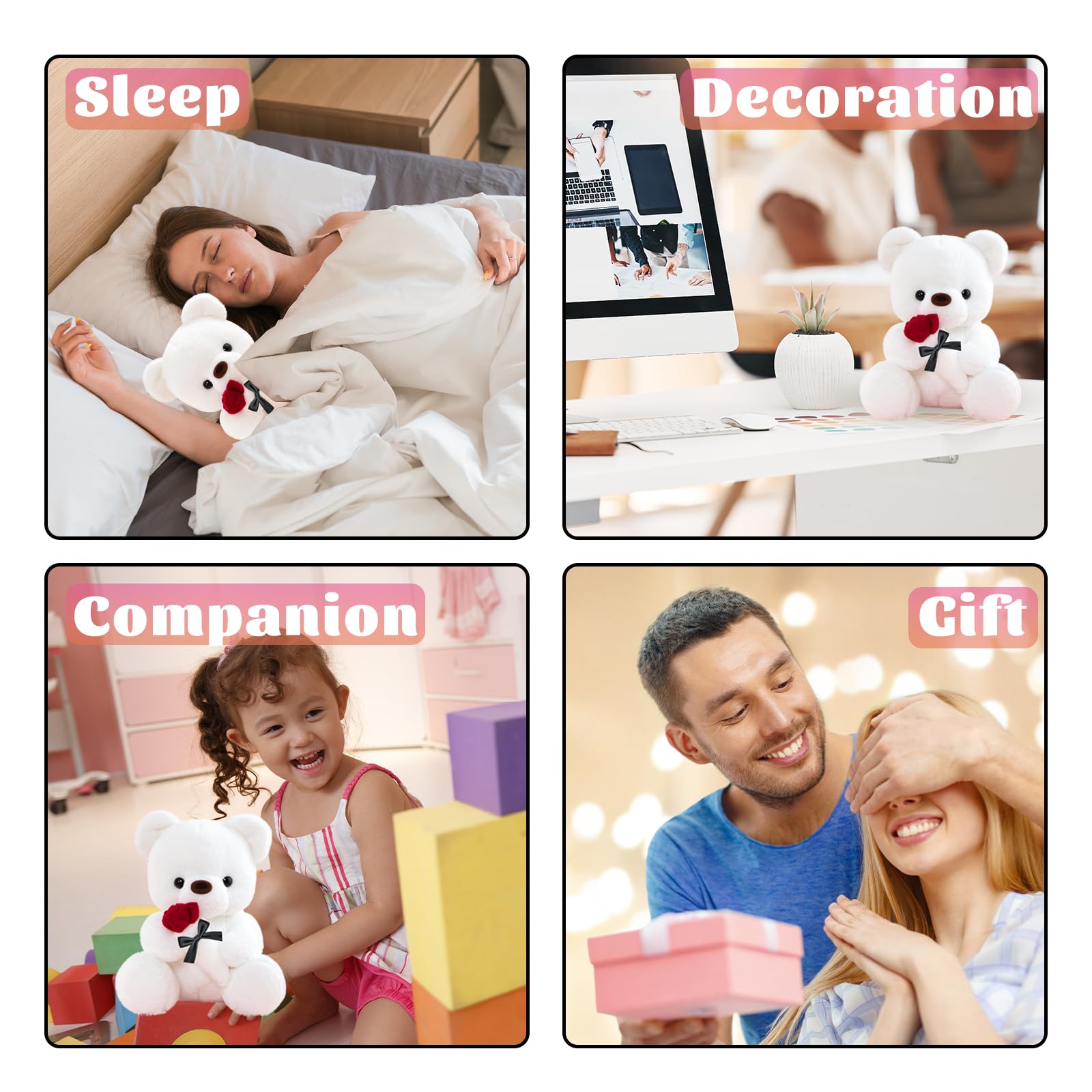 Orsacchiotto Peluche con Rosa, Bianco 35CM Regali Nozze Donna