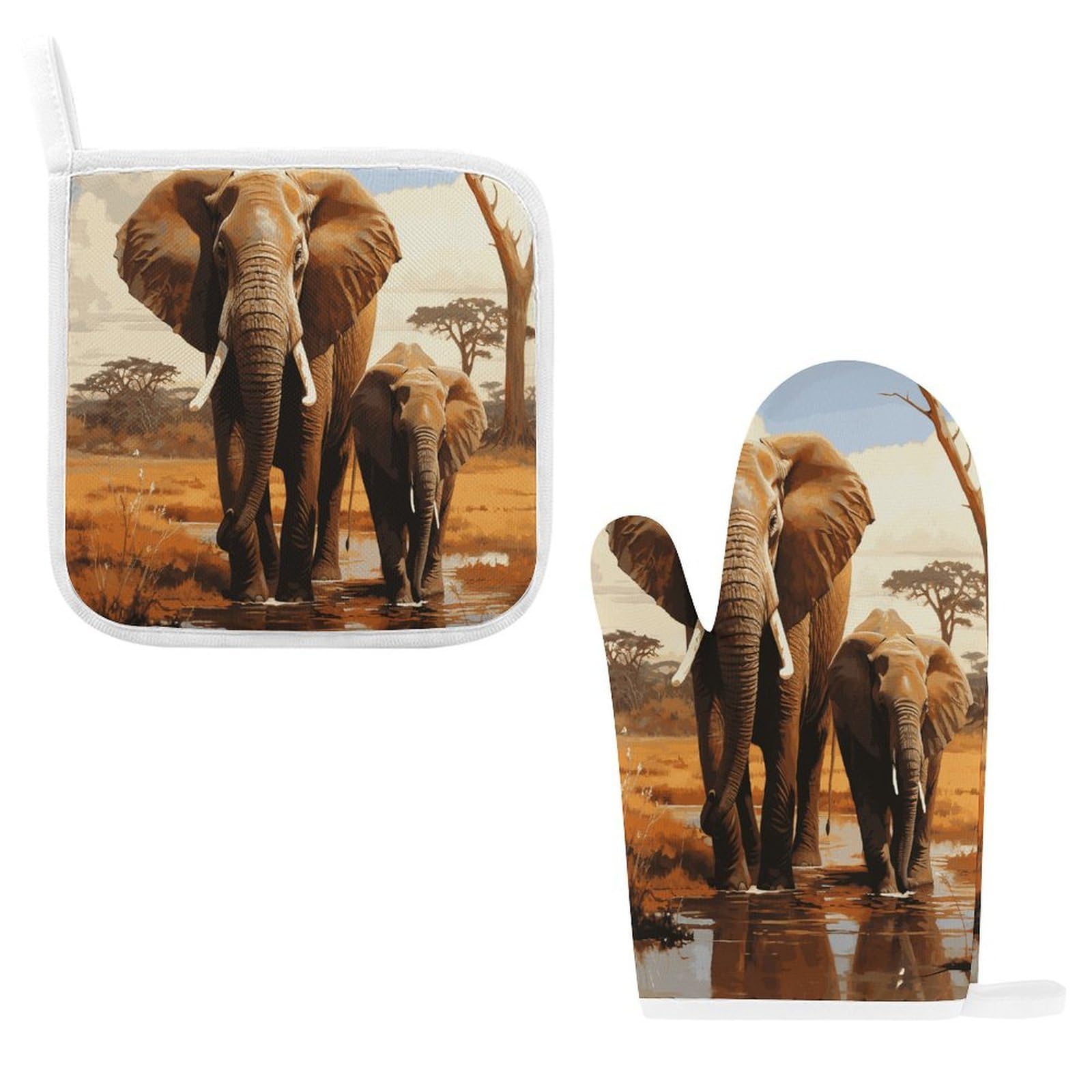 Fodpand Style Elephant Family Oven Mitts And Pot Holders Sets