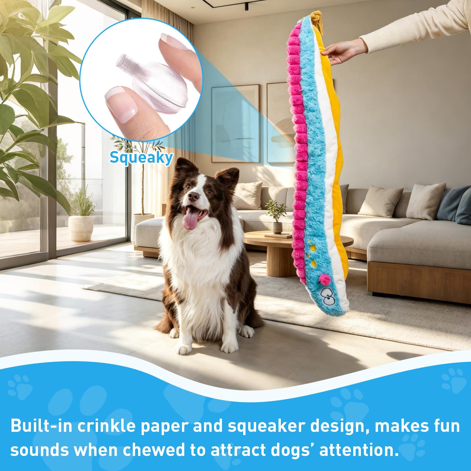 Duża piszcząca zabawka dla psa, trwała pluszowa zabawka z węzłem linowym z marszczonym papierem do agresywnego żucia, zabawki do żucia dla średnich i dużych ras (L)