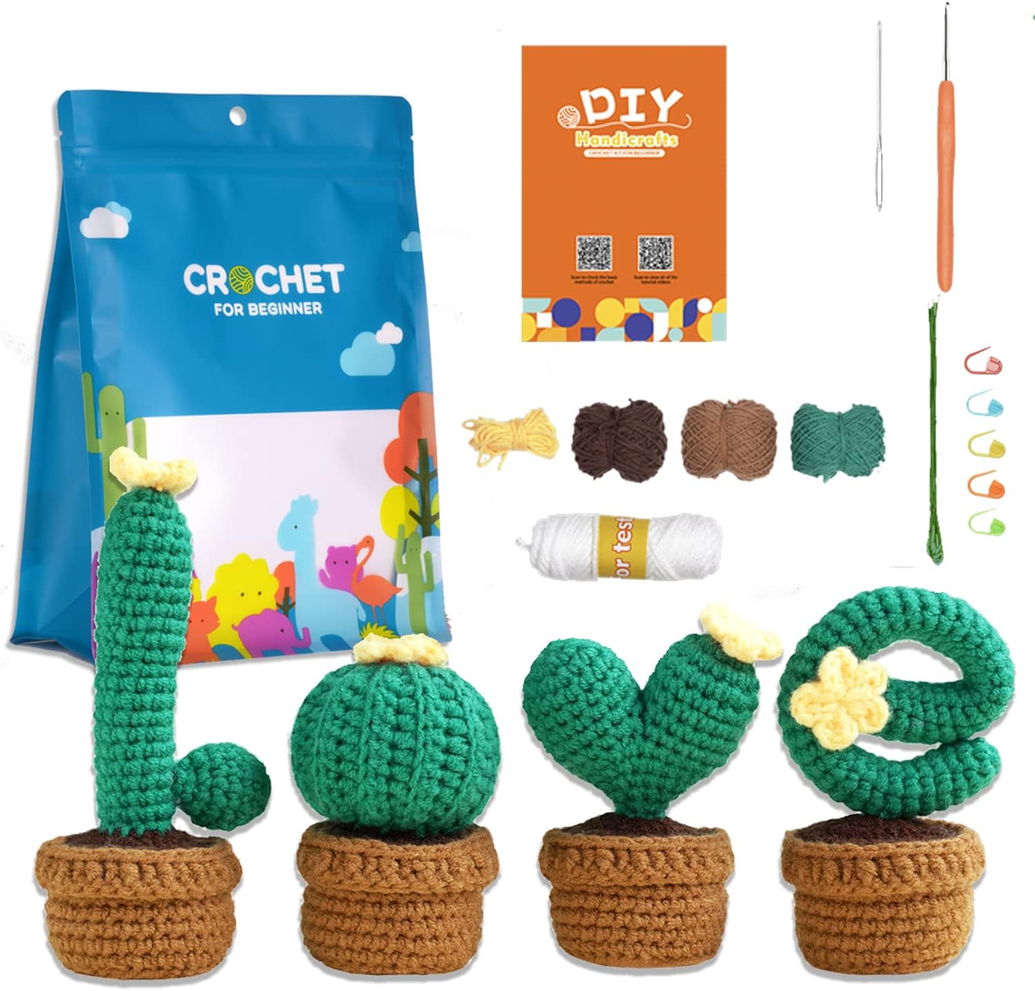 MISUMOR Easy Crochet Kit for Beginners, 4 PCS Love Cactus