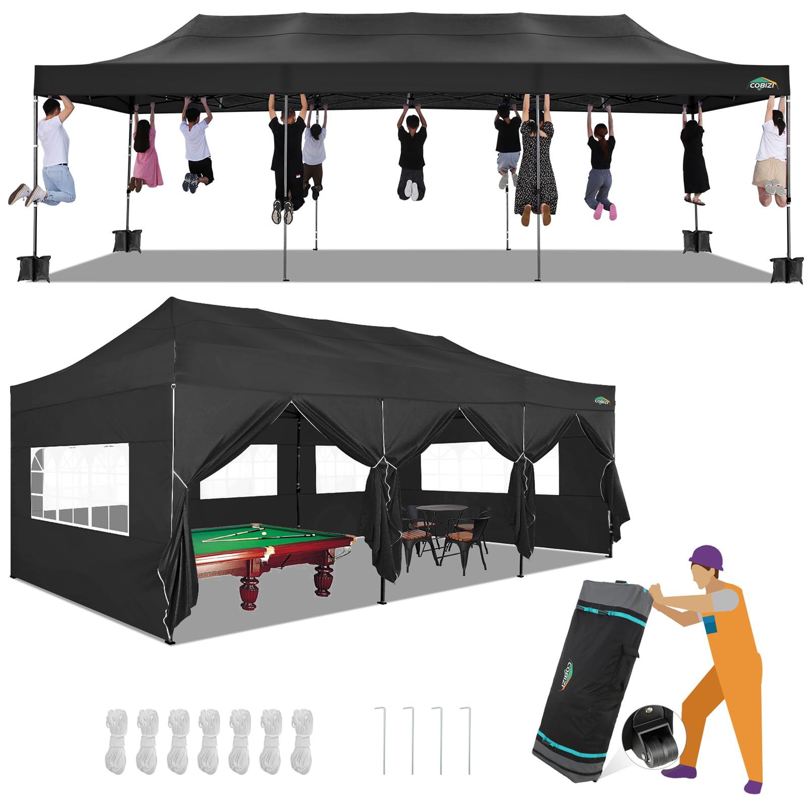 COBIZI 10x30 Heavy Duty Pop up Canopy Tent with Sidewalls Commercial Canopy