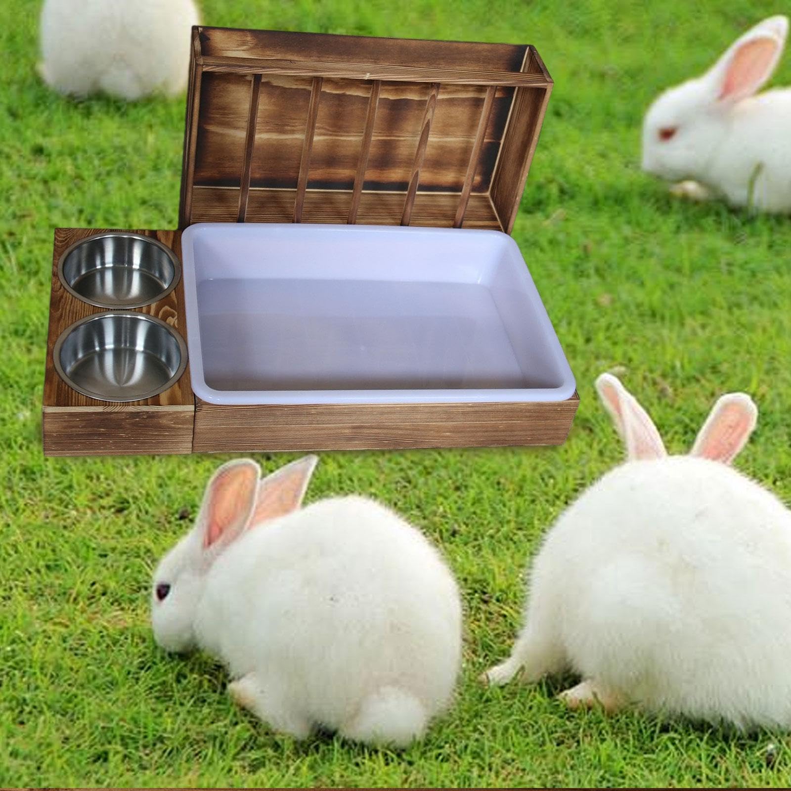 Comedero 3 en 1 para Conejos con Bandeja Sanitaria, Caja de Arena, para Hámster, Cobaya, Chinchilla Y Comederos para