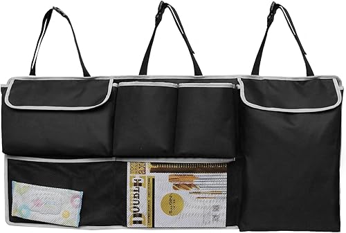 Miniatura 4 de UNUSTRENGH - Organizador de maletero para asiento trasero de automóvil, organizador plegable de carga con 6 bolsillos grandes y 3 correas ajustables
