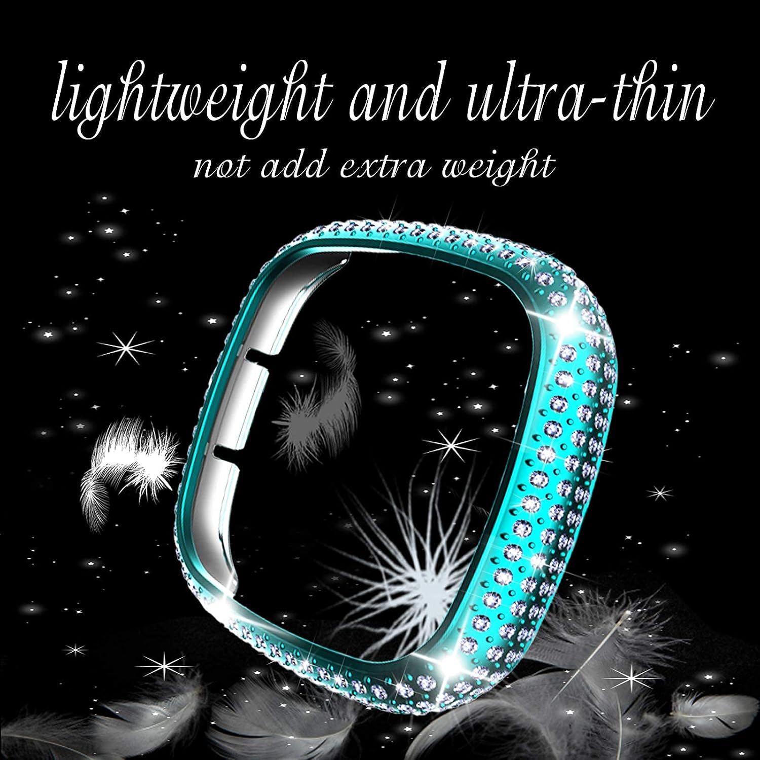 Wugongyan Case Compatible with Fitbit Versa 3 Bling Rhinestone Bumper (No Screen Protector) PC Cover for Fitbit Sense Cover Frame (Blue, Versa 3/Sense)