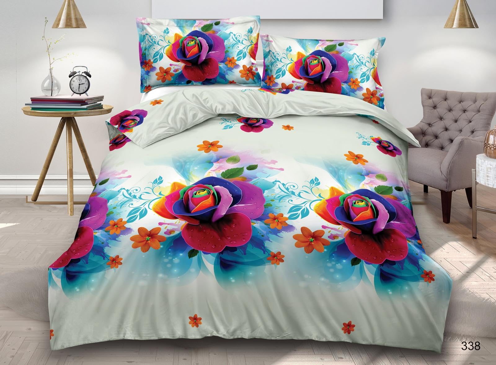 PRIME LINENS 3D Duvet Cover Set 4 Piece Microfiber Printed Design Quilt Cover Bedding Set with Pillow Cases and Extra Fitted Sheet Machine Washable (3D Printed 338, Double 4 Piece) — image 1