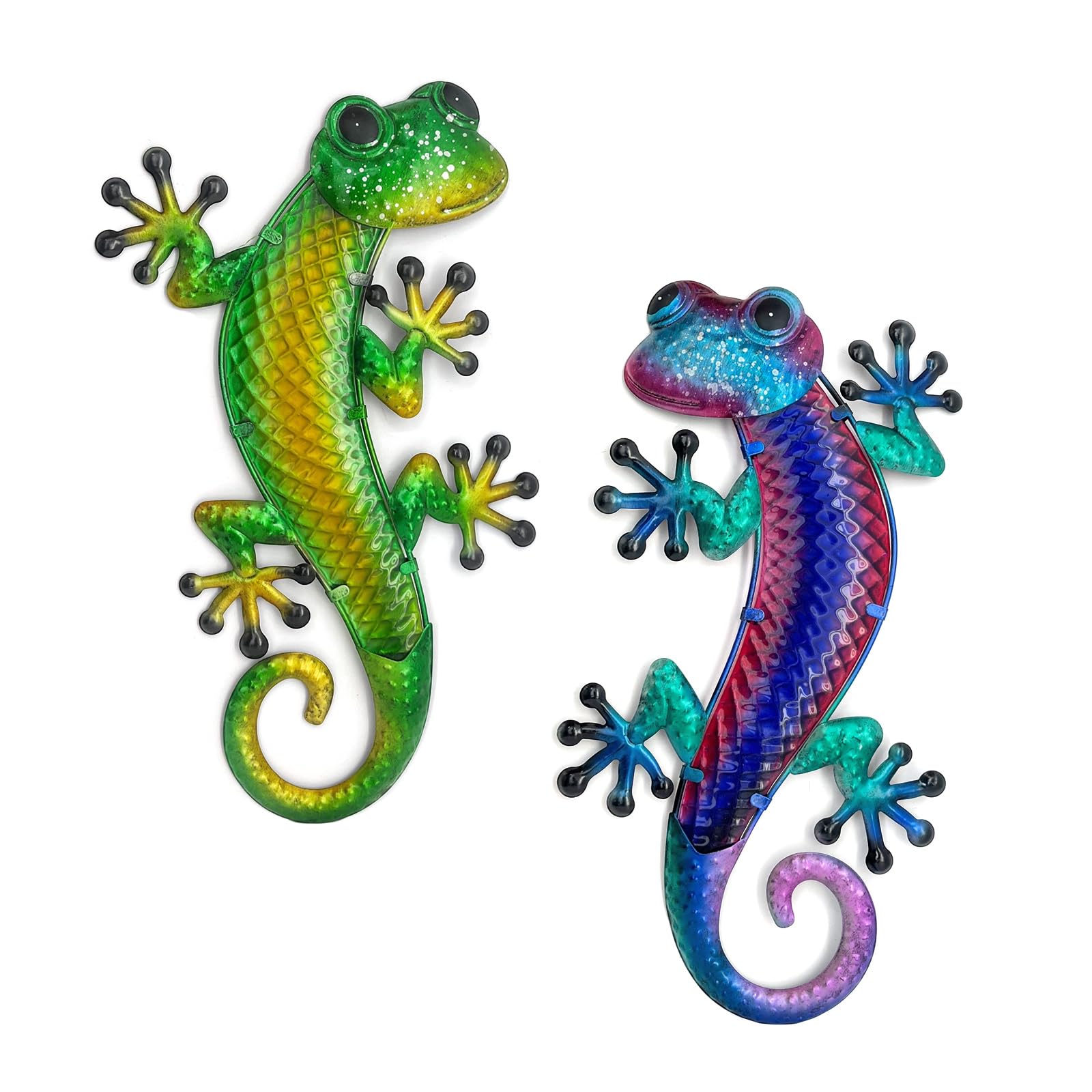 HONGLAND Metal Gecko Wall Art 2 Pack 15 Inch Lizard Outdoor Decor Hanging Glass Sculpture Decoration for Garden Fence Home — view 9