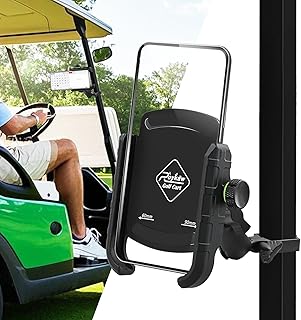 Roykaw Golf Cart Phone Mount Holder for iPhone/Galaxy/Google Pixel - Compatible with EZGO, Club Car, Yamaha, Upgrade Quick Release &One-Handed Pick and Place, Won't Fall Out
