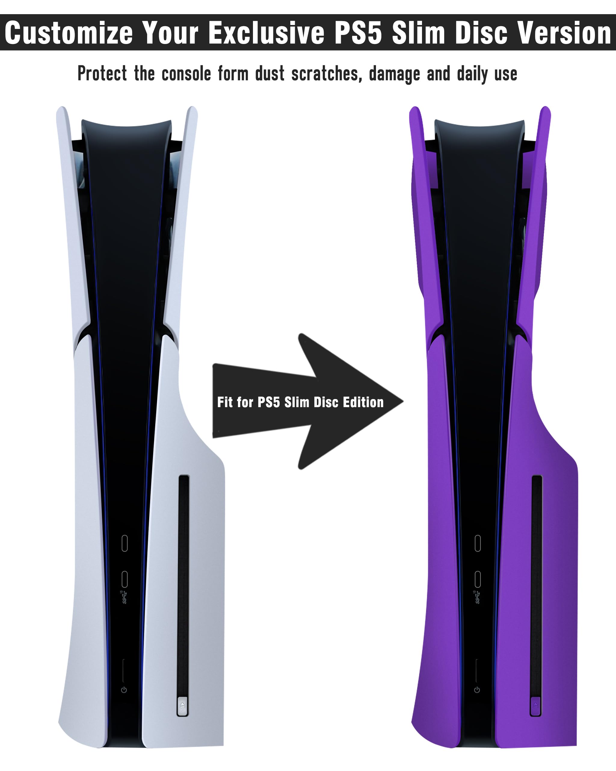 Piastre frontali per PS5 Slim Accessori con prese d'aria di raffreddamento, Joso Custodia di ricambio per PS5 Slim Disc Edition 4 piastre di copertura, antigraffio e antipolvere, piastre in ABS viola