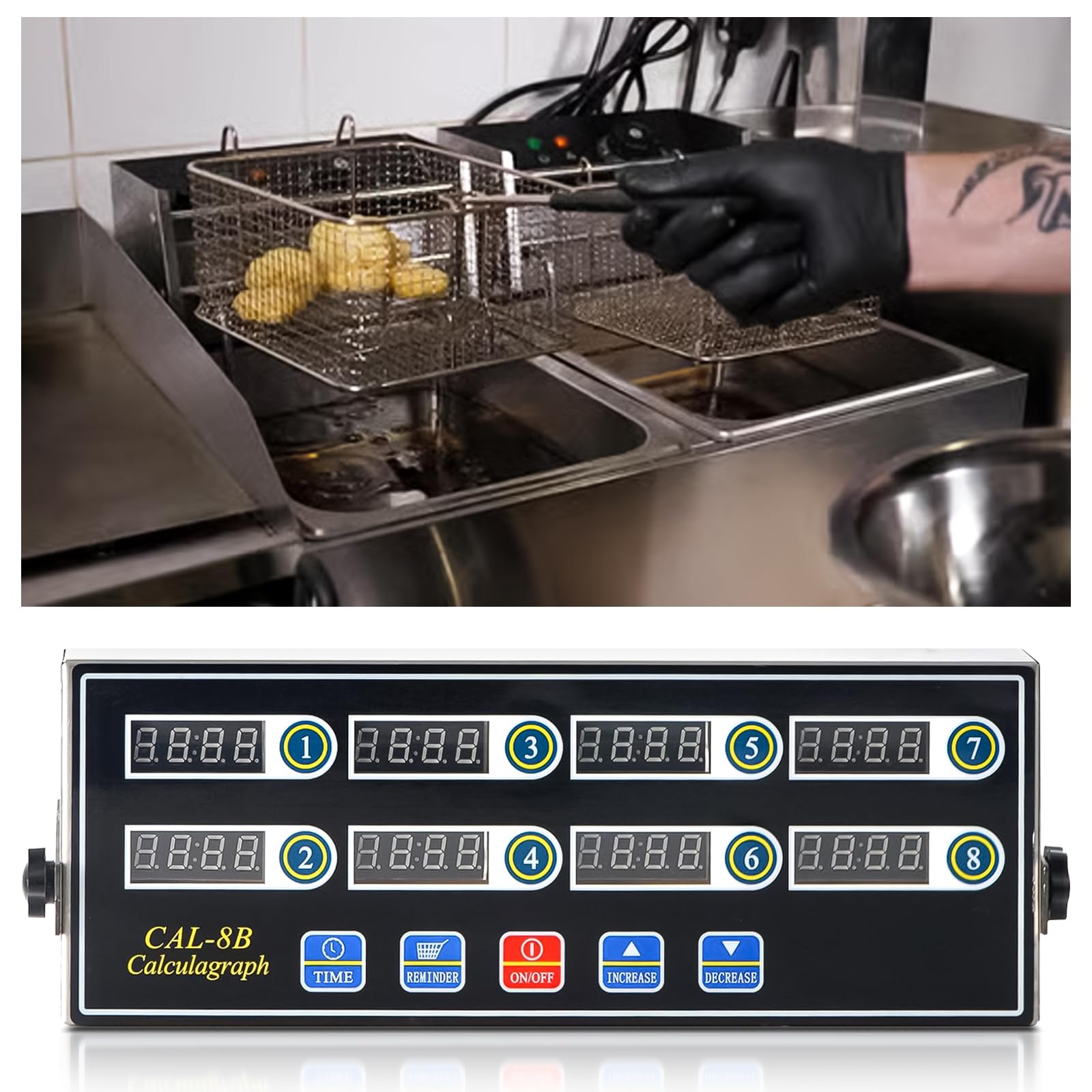 Temporizador de cuisine commercial à 8 canaux, minuteur de cuisine numérique, rappel de friteuse, cuisson, salle à manger, avec sonnerie de volume réglable, acier inoxydable pour restaurant, maison