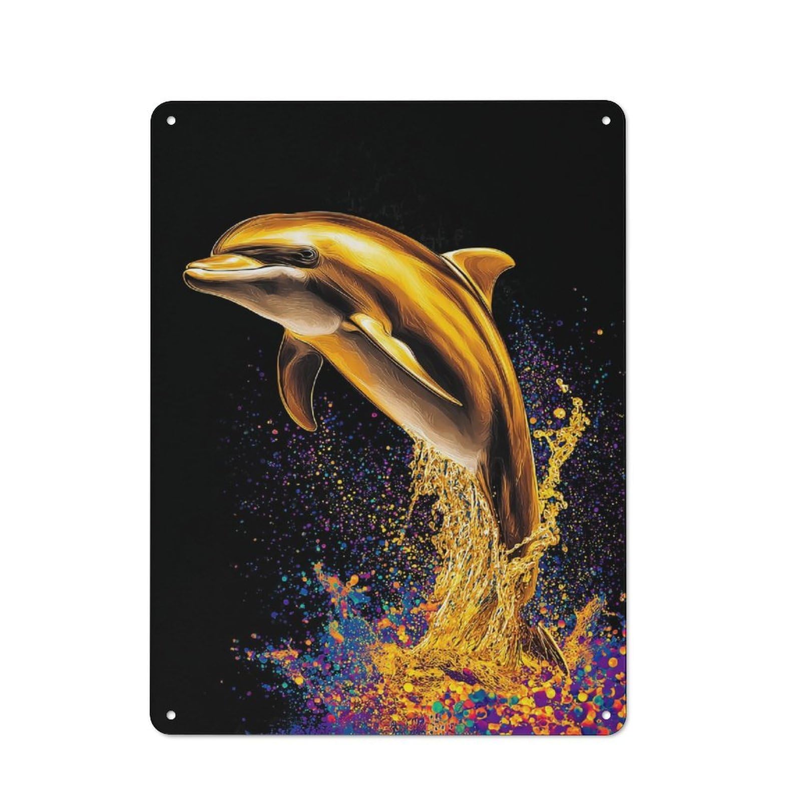 Junmoney Golden Dolphin Splash Retro Metal Wall Sign 40X30cm With For Café Or Home Bar, For Café-Style Decor Fans