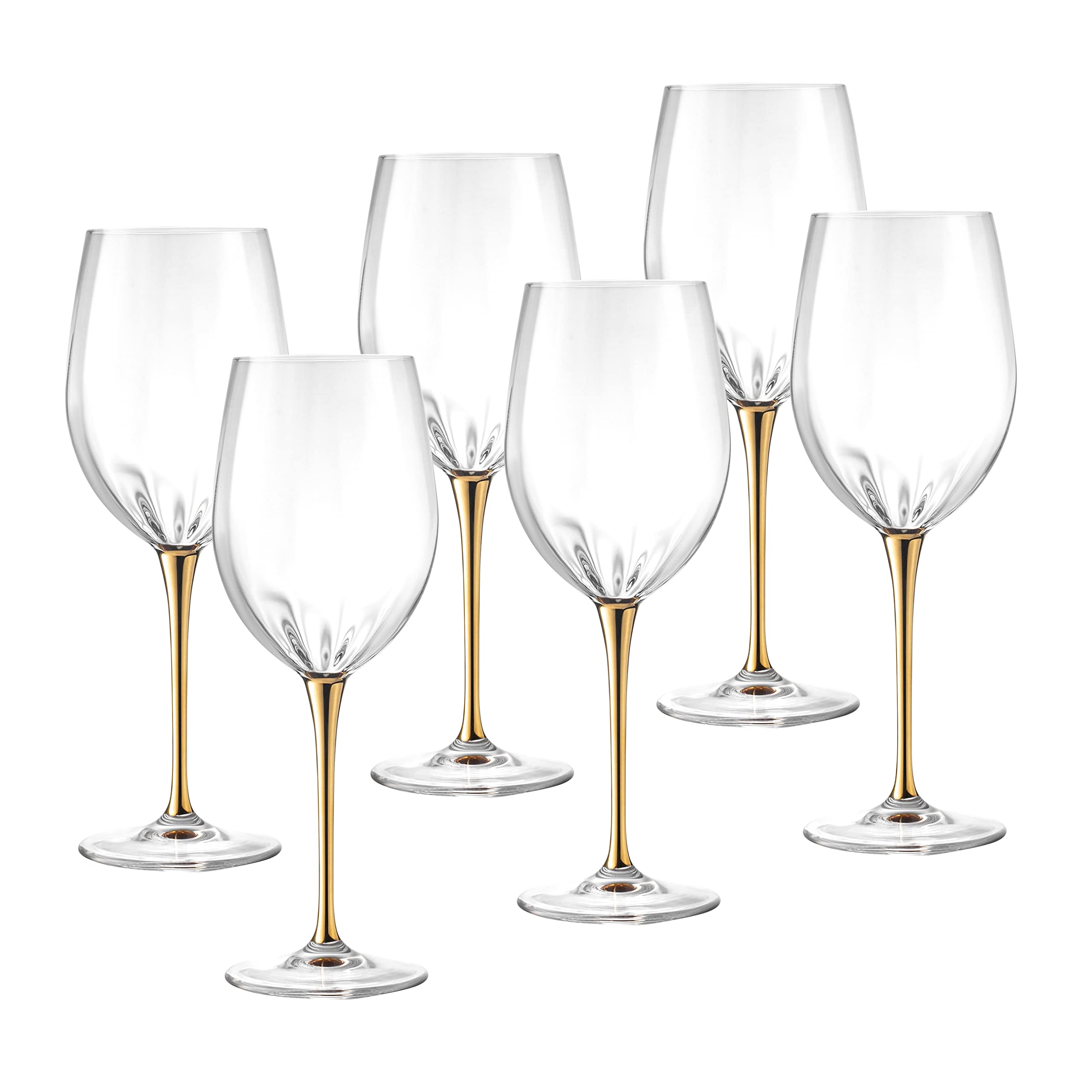 SIPBYSOP Colored Wine Glasses Set Of 6 - Gold Rim, Hand-Blown Etched Crystal, 18oz Goblets