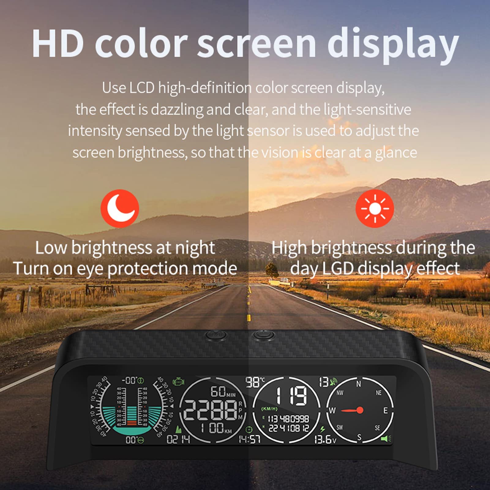 Wyświetlacz LCD do Przedniej Szyby Samochodu HUD, Inteligentny Miernik OBD, Interfejs OBD Prędkościomierza, Prędkość, Obroty Silnika, Pomiar Przebiegu, Temperatura Wody, dla Wszystkich Pojazdów
