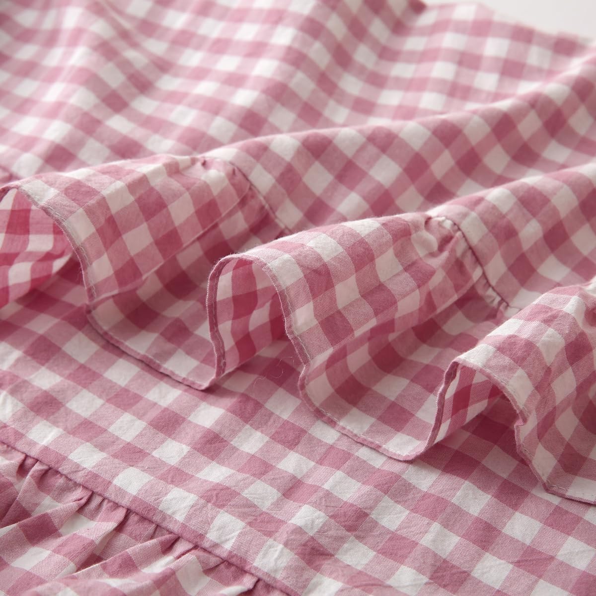 Vintage Pink Plaid Body Pillow Cover and Shabby Ruffle Checkered 3-Piece Duvet Cover Set Queen Size