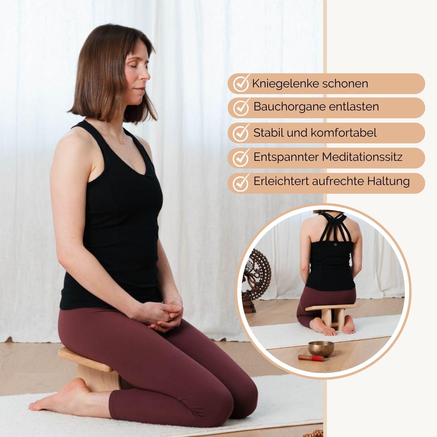 Banc de médiation Bodhi en Bois (hêtre) | Tabouret de Yoga en Bois | Siège pour la méditation Profonde | Variations en huilé, Non traité, Pliable, avec Superposition et Forme spéciale