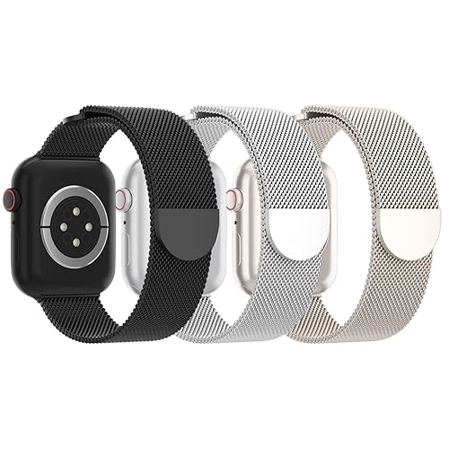 STEEZRD 3 Pack Mesh Metal Apple Watch Bands, 38mm-45mm, Stainless Steel Magnetic Loop Band Replacement for Ultra 2 iWatch Series 9/8/SE/7/6/5/4/3/2/1